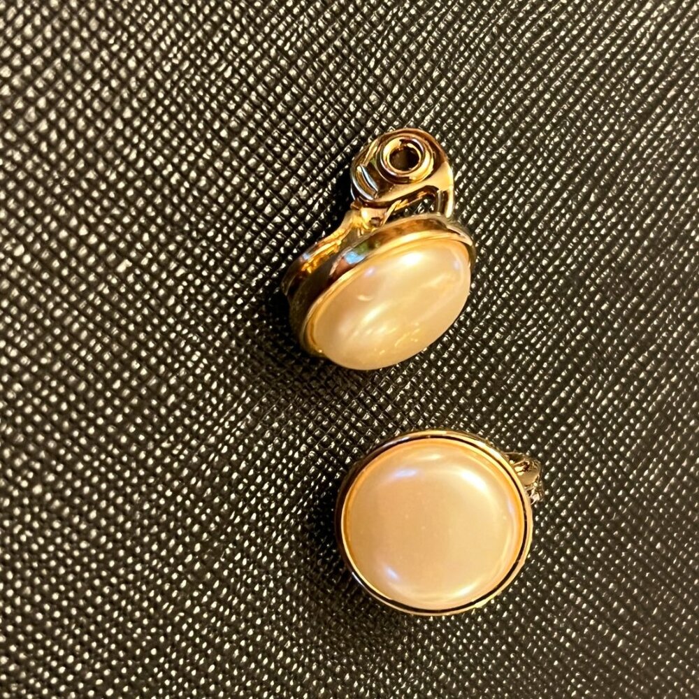 Napier TJG Golden Tone Faux Pearl Clip-on Earrings - Picture 8 of 9